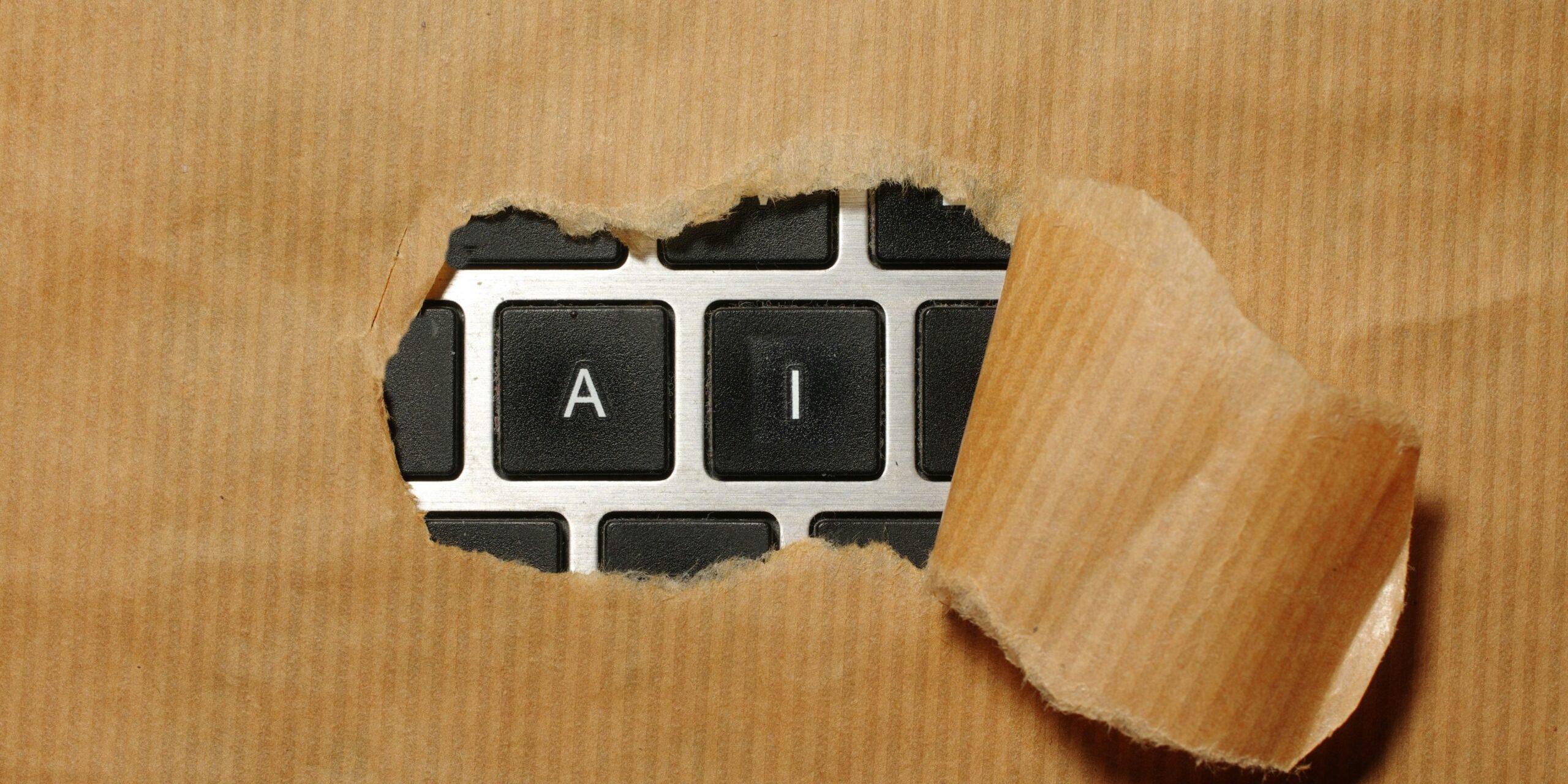 A piece of cardboard with a keyboard appearing through it