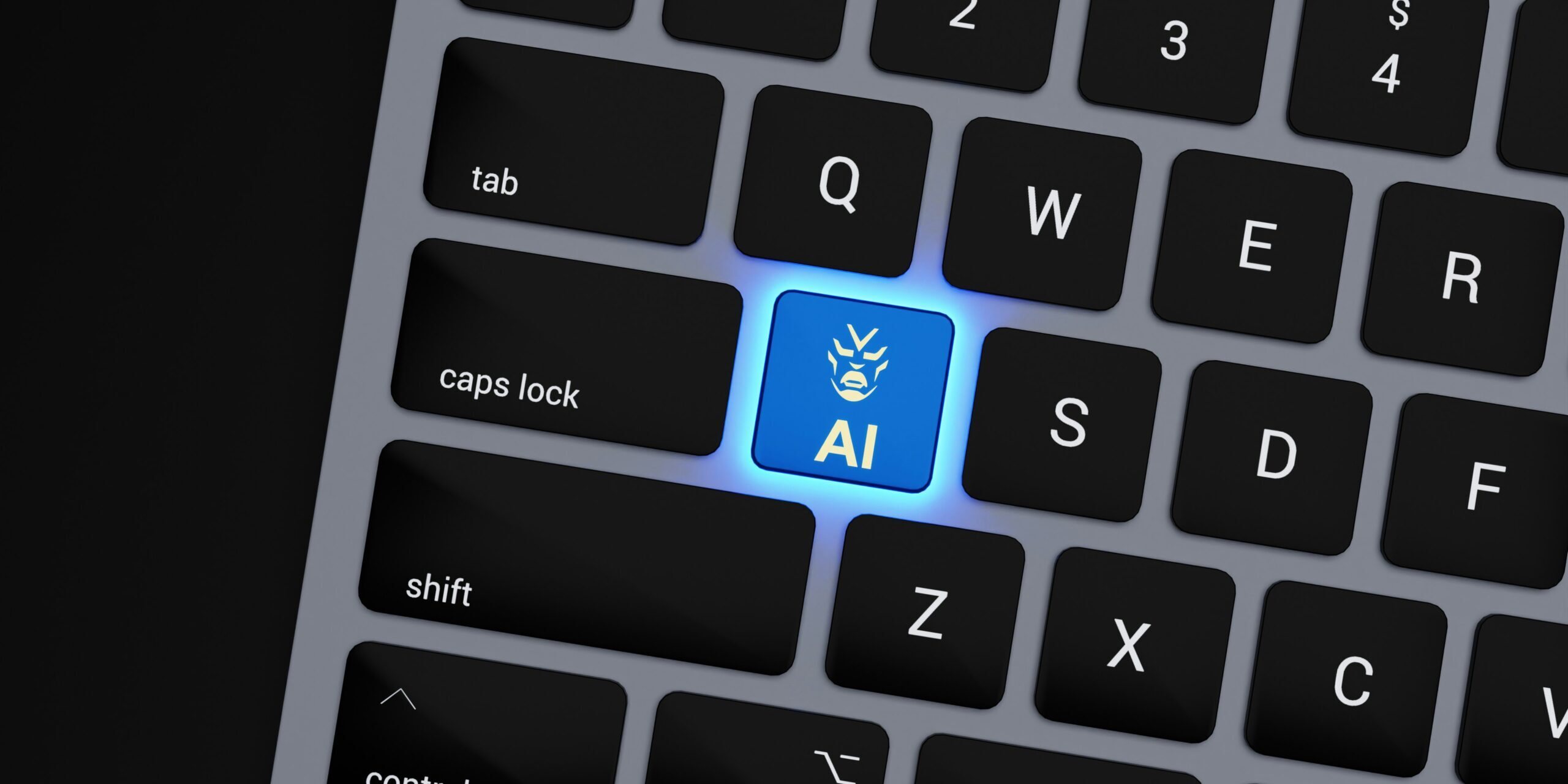 a-close-up-of-a-keyboard-with-a-blue-button
